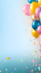 Children's birthday background, many balloons with pastel tones