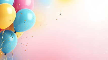 Children's birthday background, many balloons with pastel tones
