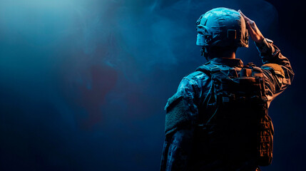 Fototapeta premium Soldier saluting with copy space
