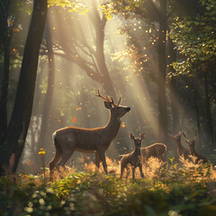 Happy family of Deer with natural light in the wild.