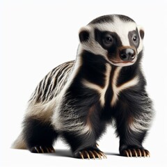 Image of isolated honey badger against pure white background, ideal for presentations
