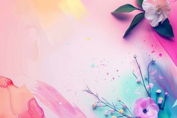 Abstract background in hot pink and cyan blue with flowers for Mother's Day 