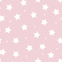 Children's pattern with stars and polka dots. Cute, baby design for new girl. Pattern for nursery decor, for babies, kids elements