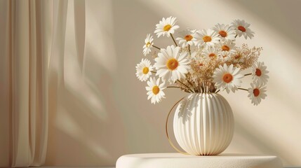 White Vase With Daisies on Table