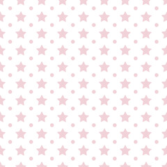 Children's pattern with stars and polka dots. Cute, baby design for new girl. Pattern for nursery decor, for babies, kids elements