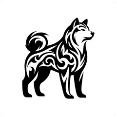shiba dog in modern tribal tattoo, abstract line art of animals, minimalist contour. Vector