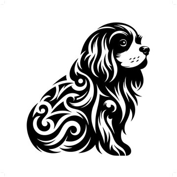 recommend clip art: Cavalier Spaniel dog in modern tribal tattoo, abstract line art of animals, minimalist contour. Vector