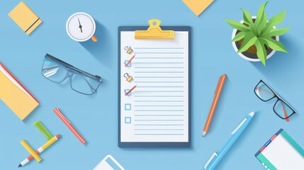 the concept of Checklist Day, top view, copy space on side