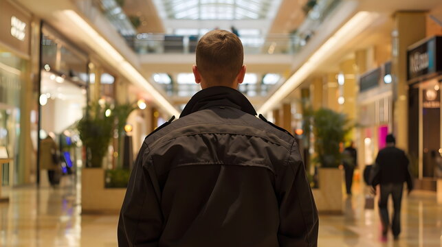 Police officer standing in a shopping mall as security