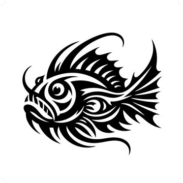 recommend clip art: Anglerfish in modern tribal tattoo, abstract line art of animals, minimalist contour. Vector