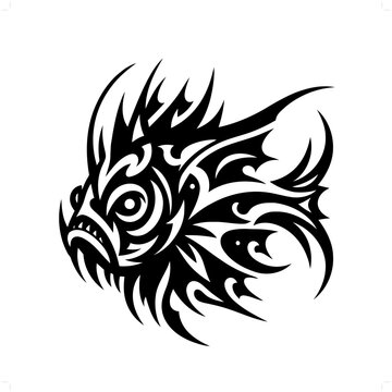 recommend clip art: Anglerfish in modern tribal tattoo, abstract line art of animals, minimalist contour. Vector