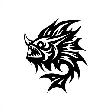 recommend clip art: Anglerfish in modern tribal tattoo, abstract line art of animals, minimalist contour. Vector