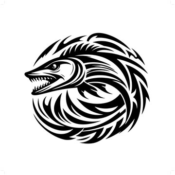 recommend clip art: Barracuda fish in modern tribal tattoo, abstract line art of animals, minimalist contour. Vector