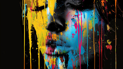Abstract painting of a woman dripping with paint. 