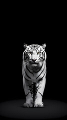 White tiger on black background