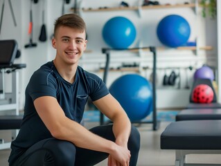 portrait of young sporty physiotherapist in a physic room