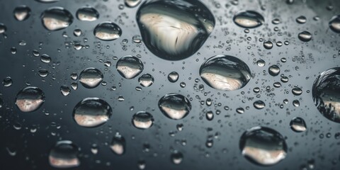 Water droplets fall on the transparent surface of the water in sunlight view. Background decorative pattern abstract