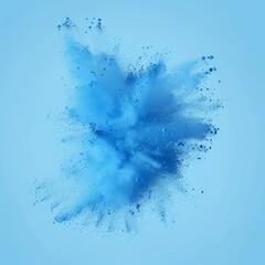 Blue color powder explosion splash with freeze isolated on blue background, abstract of colored dust powder