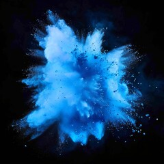 blue color powder explosion splash with freeze isolated on background, abstract of colored dust...
