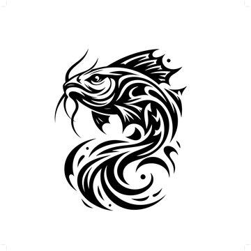 recommend clip art: Catfish in modern tribal tattoo, abstract line art of animals, minimalist contour. Vector