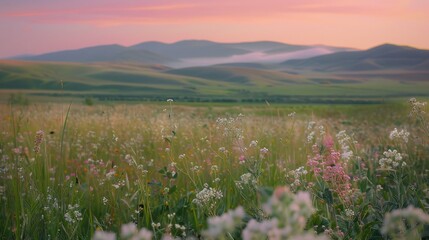 Field of Flowers With Mountain Background