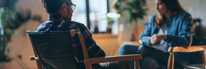 An inclusive team meeting where a sign language interpreter is facilitating communication for a hearing-impaired colleague, blurred background, with copy space