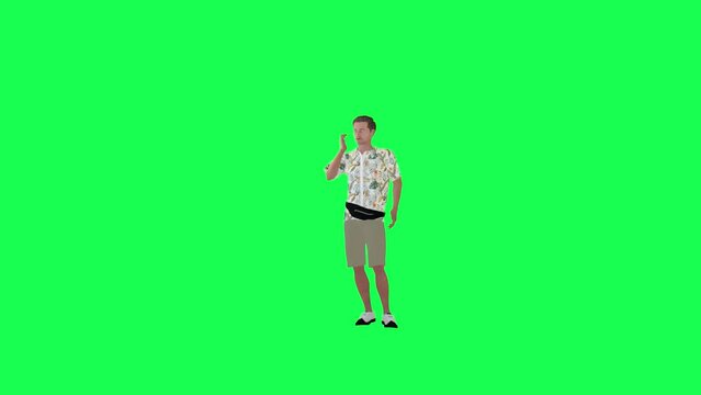 3d tourist man calling his wife front angle chroma key  render people chroma key animation person crowd walking and talking