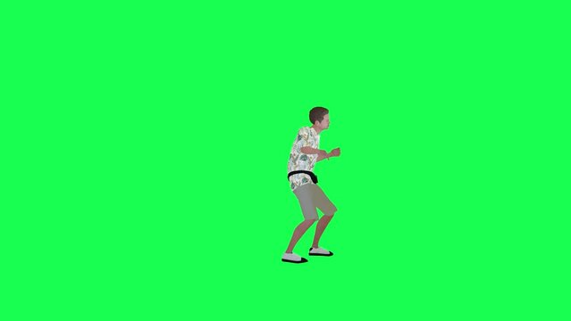 3d Hawaiian tourist guy playing guitar left angle chroma key  render people chroma key animation person crowd walking and talking