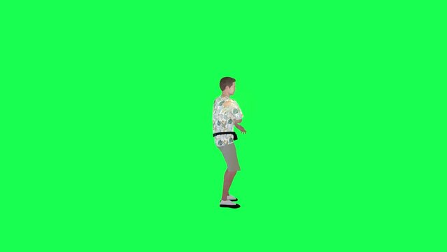 3d happy tourist man dancing left angle chroma key  render people chroma key animation person crowd walking and talking