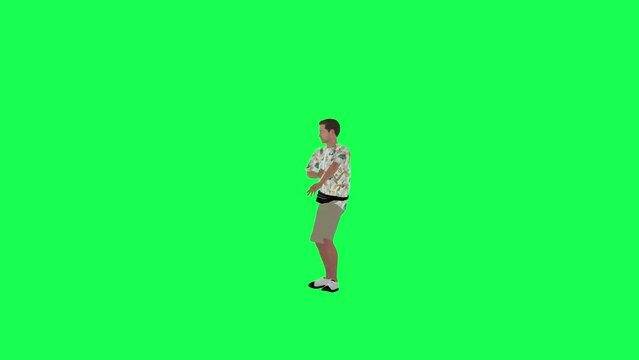 3d animated tourist man dancing right angle chroma key  render people chroma key animation person crowd walking and talking