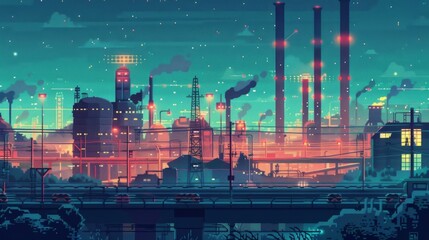 Explore a whimsical pixel art animation depicting a futuristic cityscape with renewable energy sources, showcasing a blend of sustainability and technology Use bold colors and sharp lines to create a - obrazy, fototapety, plakaty
