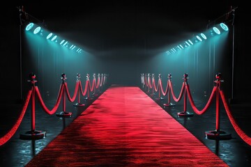 Red carpet and with spotlights for movie premiere, event, and award ceremony