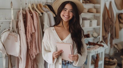 Woman Standing in Front of Rack of Hats