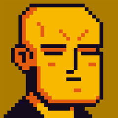 8-bit bald man avatar pixel art character 80s, cartoon, game user or web profile person, people, social net male portrait, strange guy face, minimalistic vector illustration.