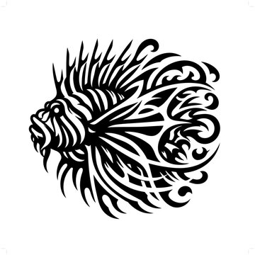 recommend clip art: Lionfish in modern tribal tattoo, abstract line art of animals, minimalist contour. Vector