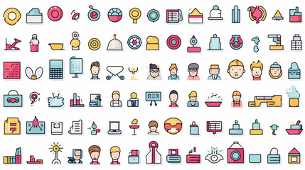 120 modern flat icon set of workplace creative proc