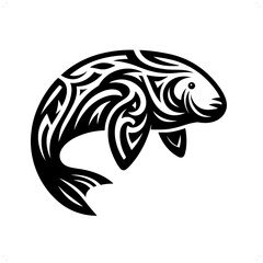 manatee; dugong in modern tribal tattoo, abstract line art of animals, minimalist contour. Vector