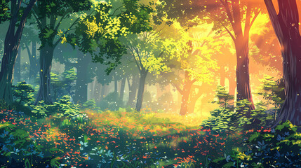 Anime fantasy magical forest background backdrop vibra