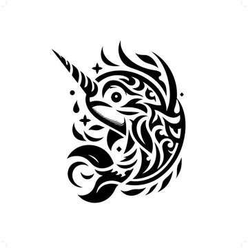 recommend clip art: narwhal in modern tribal tattoo, abstract line art of animals, minimalist contour. Vector