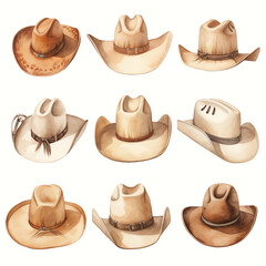 set of women's cowboy hats сreated with Generative Ai - obrazy, fototapety, plakaty