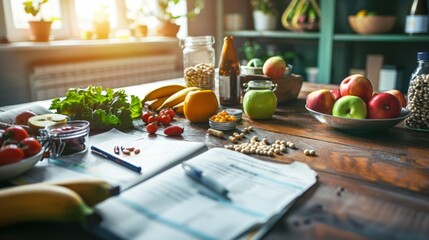 Nutritionist Desk with Healthy Meal Plans and Fresh Fruits