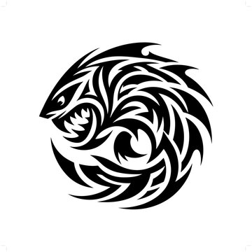 recommend clip art: piranha fish in modern tribal tattoo, abstract line art of animals, minimalist contour. Vector