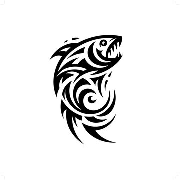 recommend clip art: piranha fish in modern tribal tattoo, abstract line art of animals, minimalist contour. Vector