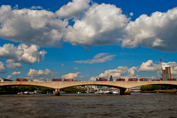 Red London Buses Waterloo Bridge England