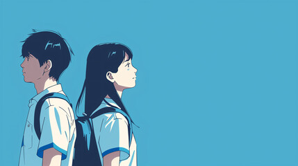 Obraz premium anime style students, copy space