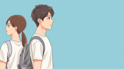 Fototapeta premium anime style students, copy space