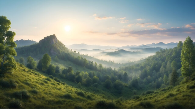 Aerial view of forest at morning 