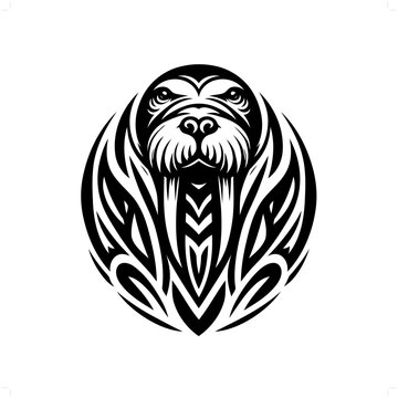 recommend clip art: walrus in modern tribal tattoo, abstract line art of animals, minimalist contour. Vector