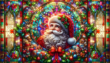 Obraz premium Stained glass santa claus
