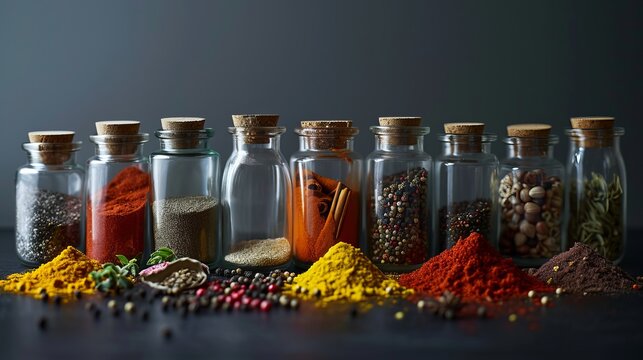 Cooking Essentials: Colorful Spices on Gray background